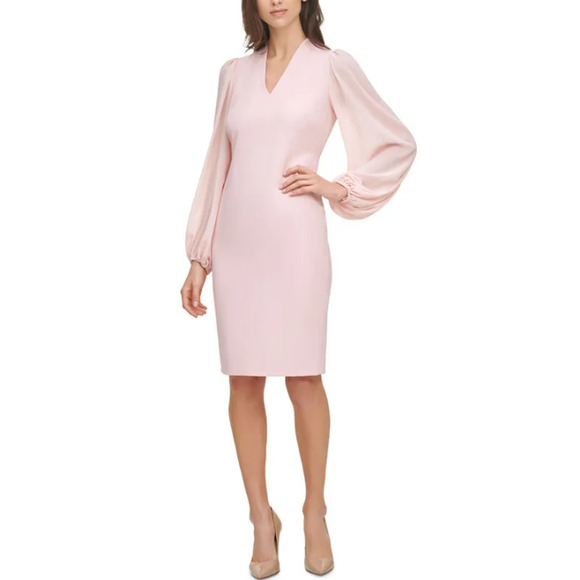 VINCE CAMUTO Women's Sheath Dress Size 2 Blush Pink Knee Length Chiffon NWT - Picture 1 of 14